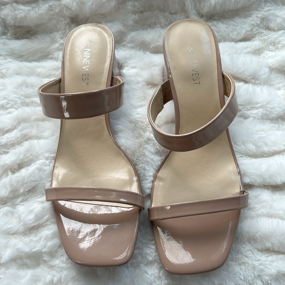 Nine West Nude Patent Leather Block Heel Sandals - Picture 2 of 7